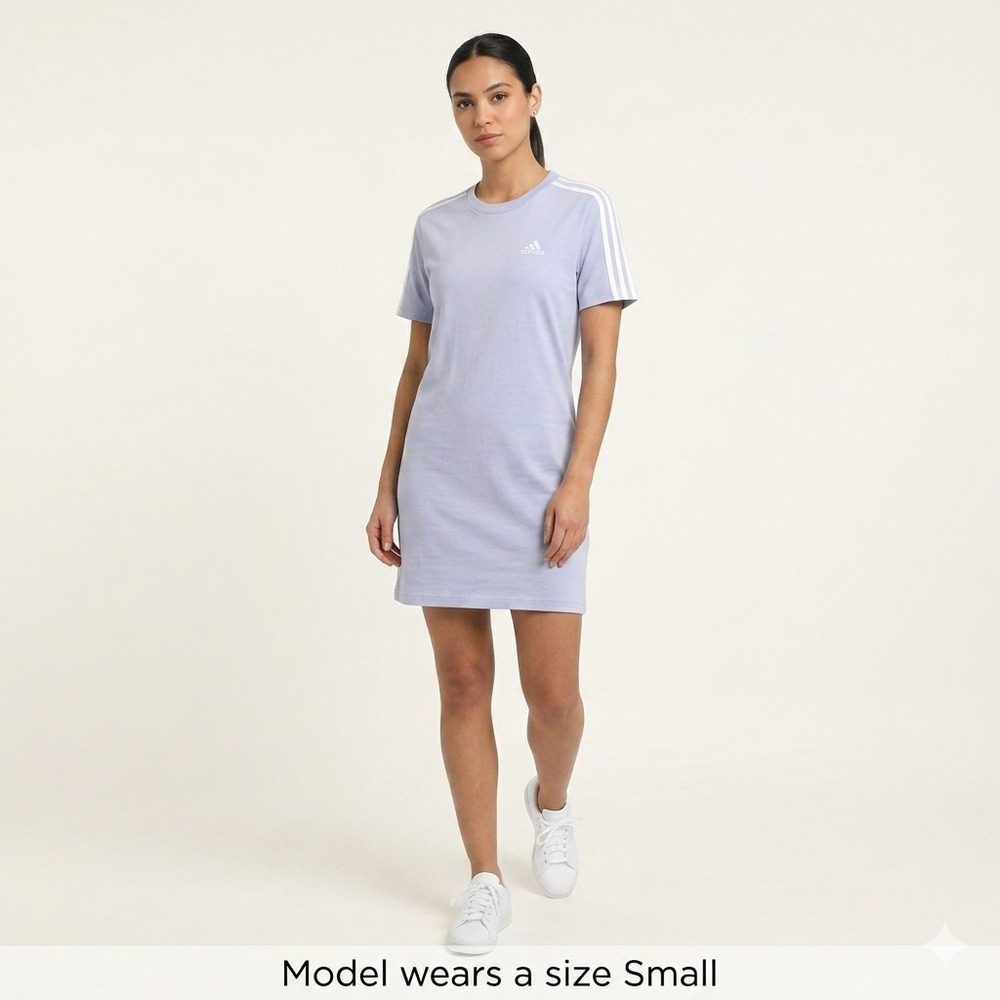 Adidas Women's Small Light Blue T-Shirt Dress 3-Stripe Short Sleeve Sporty